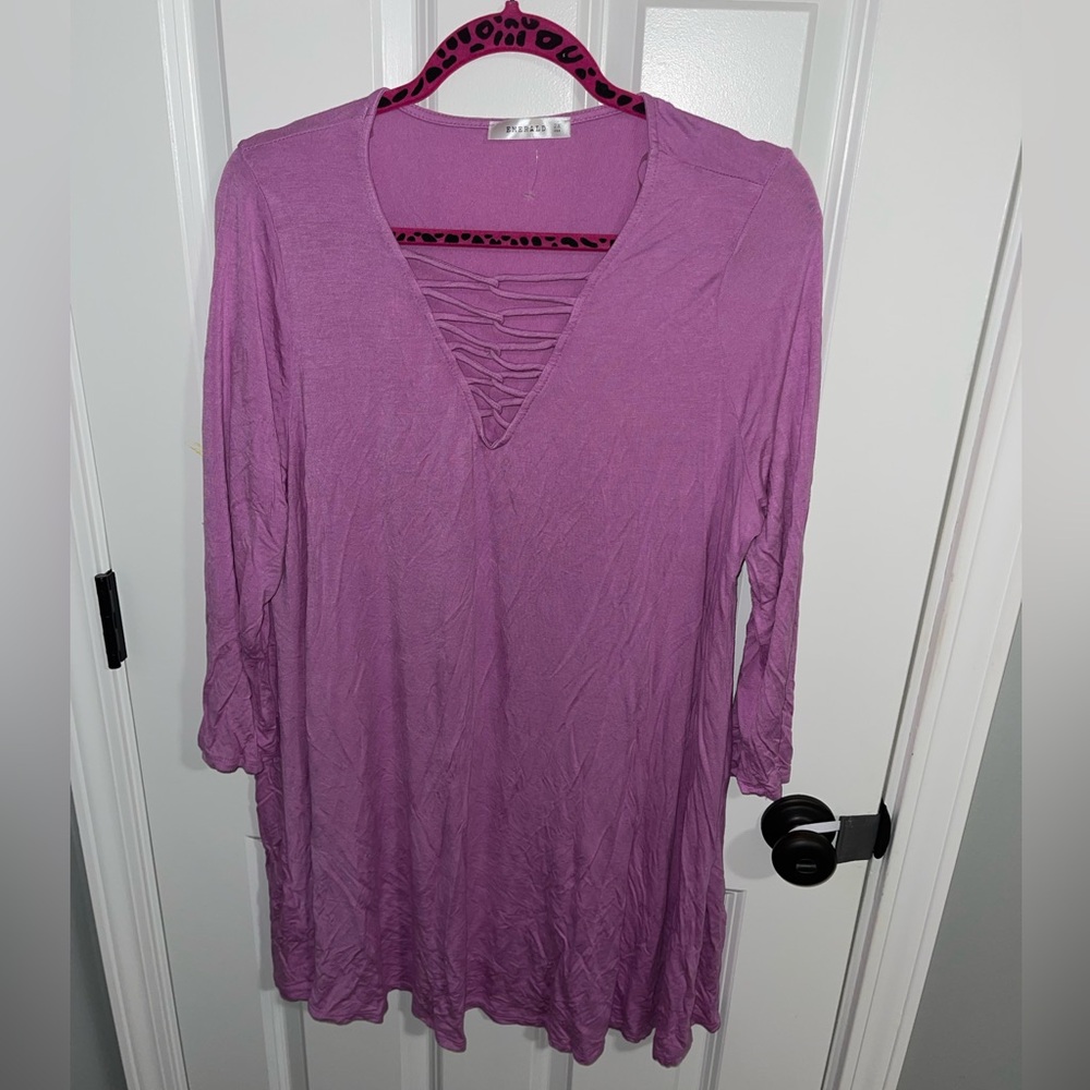 🩷 Flash Sale 🩷 Emerald Lt Purple 2x Dress / Tunic w/ long sleeves Strappy top.